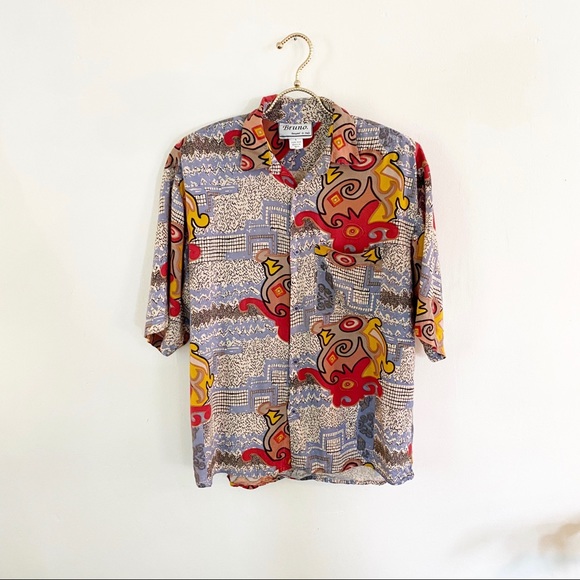 VTG Italian Silk Shirt All Over Print Loud 1990s - Picture 3 of 13